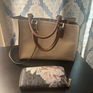 Calvin Klein Cream and Brown Tote Bag & Floral Wallet
